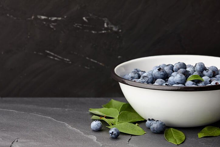 Slate kitchen worktop with bowl of blueberries