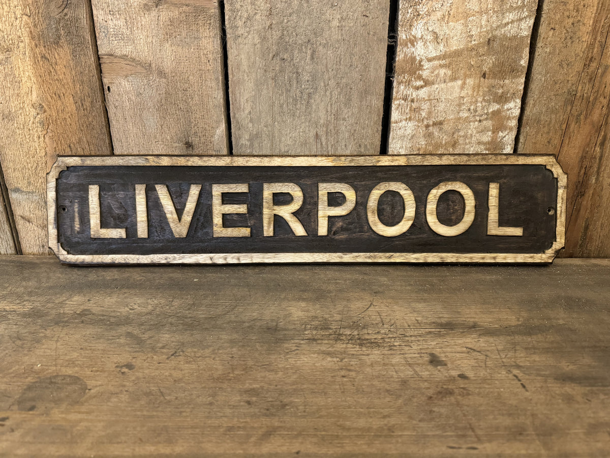 Carved Wooden Liverpool Sign – Burgess Reclamation