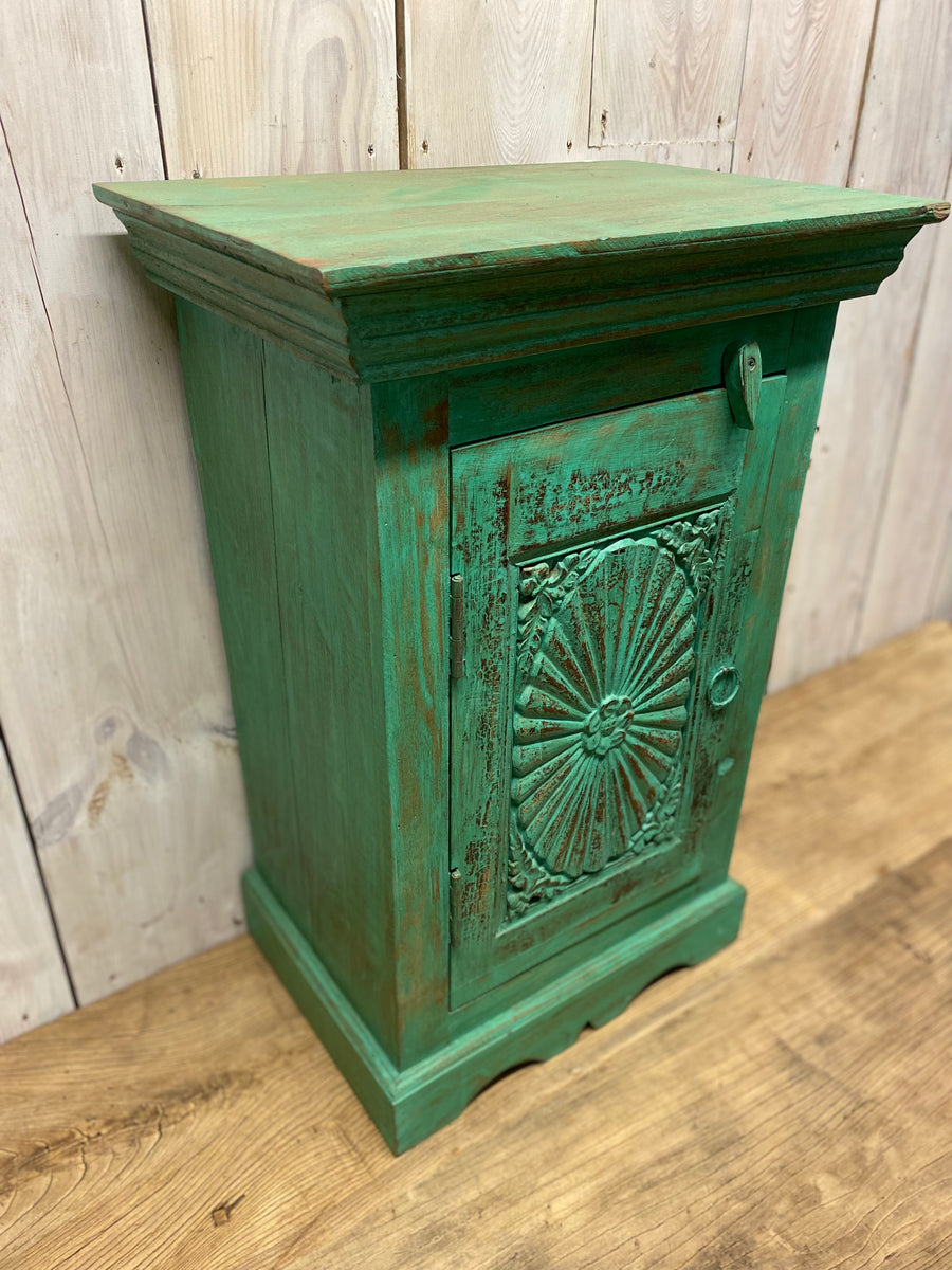 Hand Carved Painted Wooden Bedside Burgess Reclamation